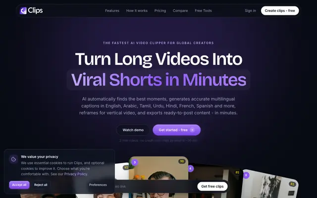 Screenshot of ClipsHQ - AI Video Clips Delivered to Your Inbox