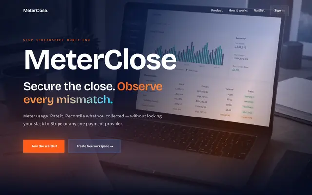 Screenshot of MeterClose — Usage billing & reconciliation
