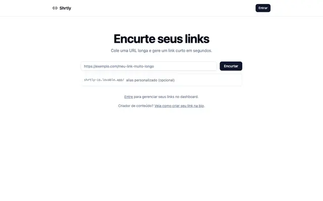 Screenshot of Shrtly — Encurtador de links rápido e grátis
