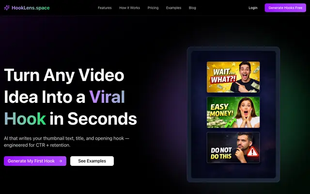 Screenshot of HookLens - Turn Video Ideas Into Viral Hooks