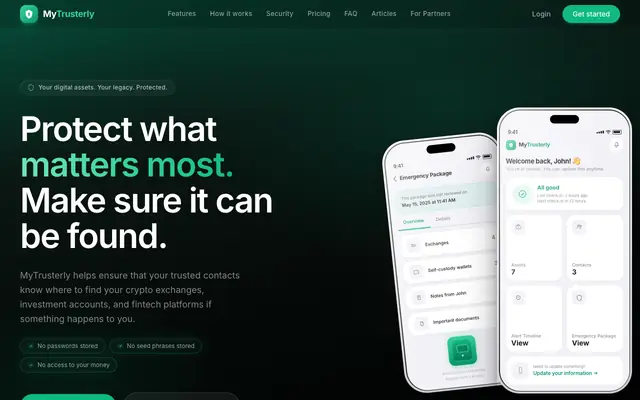 Screenshot of MyTrusterly | Digital Asset Emergency Planning Platform