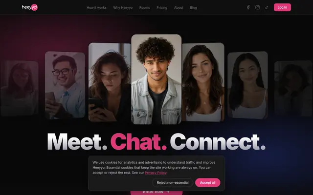Screenshot of Heeyyo — Free Anonymous Chat Rooms. Meet People Online.