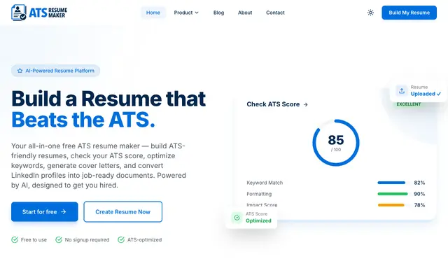 Screenshot of ATS Resume Maker | AI Resume Maker & ATS Optimizer
