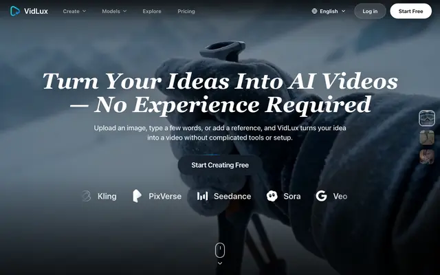 Screenshot of AI Video Generator with Reference & Motion Control | VidLux
