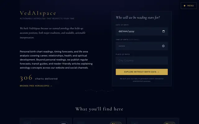 Screenshot of VedAIspace | Actionable astrology that respects your time
