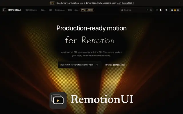 Screenshot of RemotionUI – Production-ready motion for Remotion. Source you own