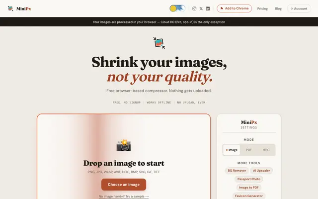 Screenshot of MiniPx — Free Image Compressor | Compress & Convert