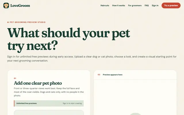 Screenshot of Create Your Free Pet Haircut Preview | LoveGroom