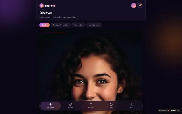 Screenshot of SparkUp — Personality-first dating, powered by AI