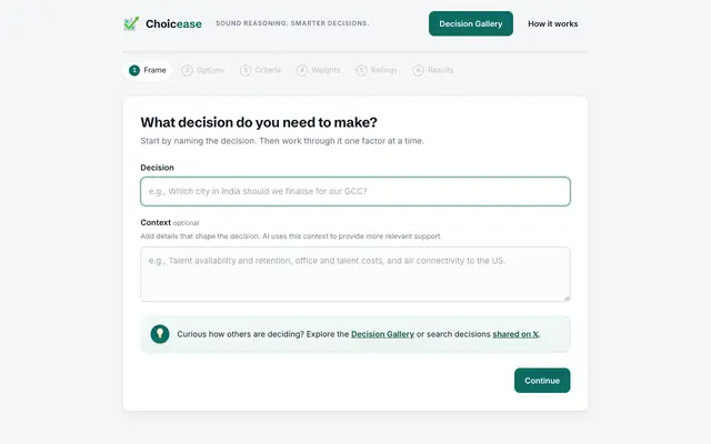 Screenshot of Choicease | AI-Assisted Decision-Making Tool
