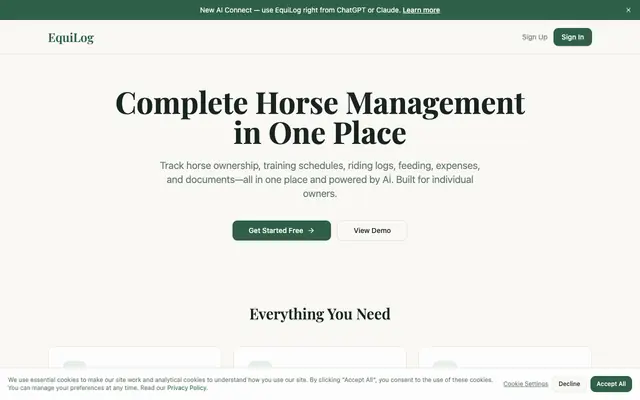 Screenshot of EquiLog App