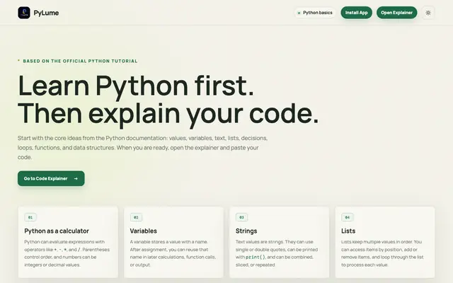 Screenshot of PyLume - Learn Python