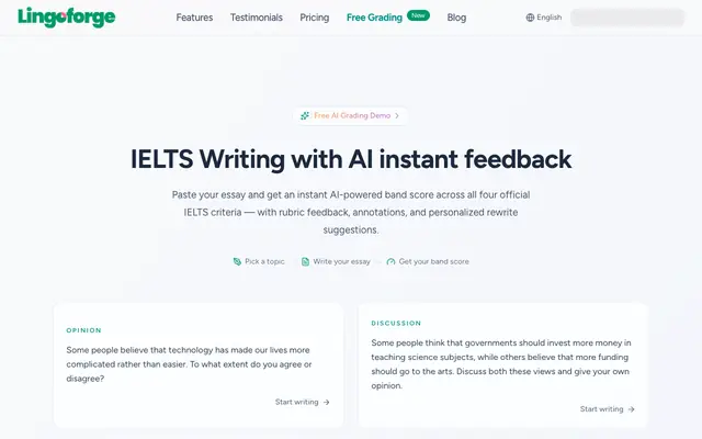 Screenshot of IELTS Writing with AI instant feedback | LingoForge