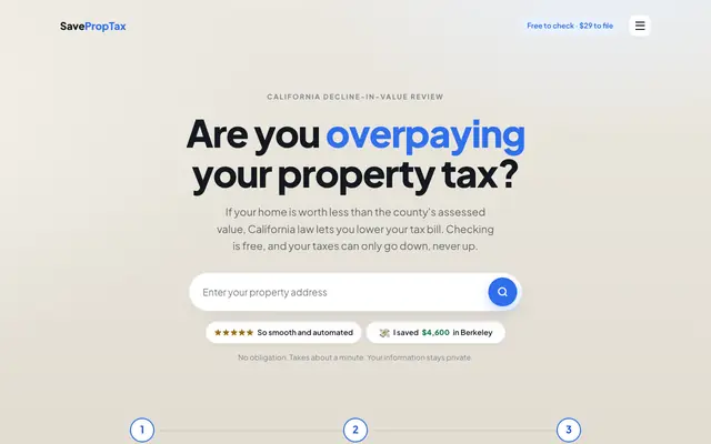 Screenshot of SavePropTax: lower your property tax when your home's value drops