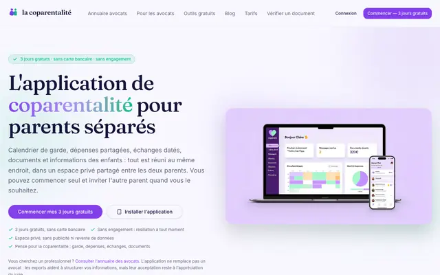 Screenshot of Application coparentalité & garde alternée | La Coparentalité