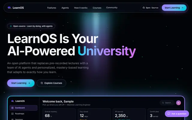 Screenshot of LearnOS — Open-source AI University