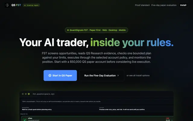 Screenshot of QuantSignals FST | Supervised, Risk-Governed AI Trading Agent