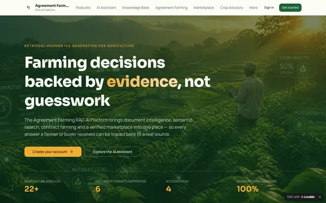 Screenshot of AI-Powered Smart Agriculture with RAG | Agreement Farming RAG AI