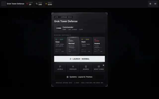 Screenshot of Grok Tower Defense (GTD) — Free Online SpaceXAI Tower Defense | groktowerdefense