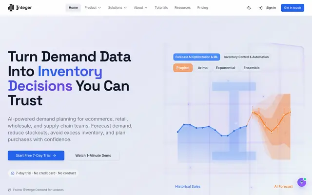Screenshot of AI-Powered Demand Planning for eCommerce & Traditional Brands | Integer Demand