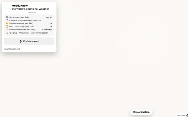 Screenshot of Mood2Know — A live map of the world's mood