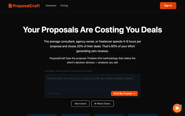 Screenshot of ProposalCraft — Stop Losing Deals to Bad Proposals