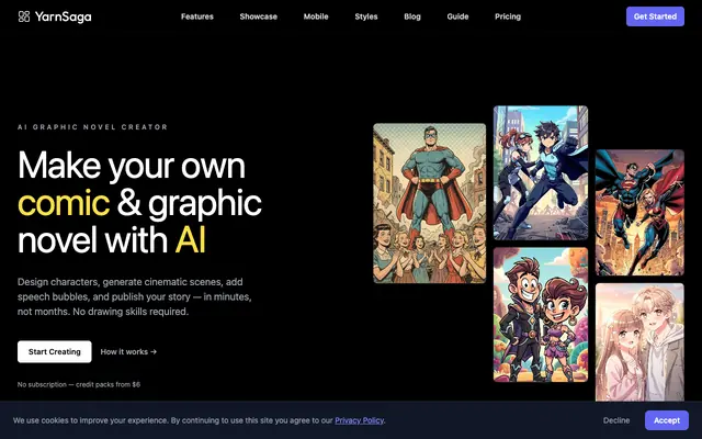 Screenshot of Make AI Comics With Consistent Characters — No Drawing Skills