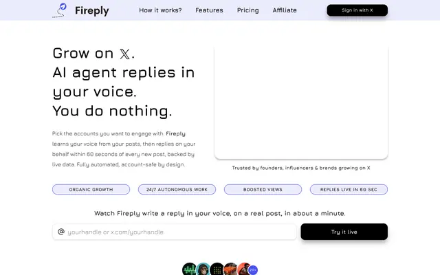 Screenshot of The AI Reply Agent That Actually Sounds Like You | Fireply