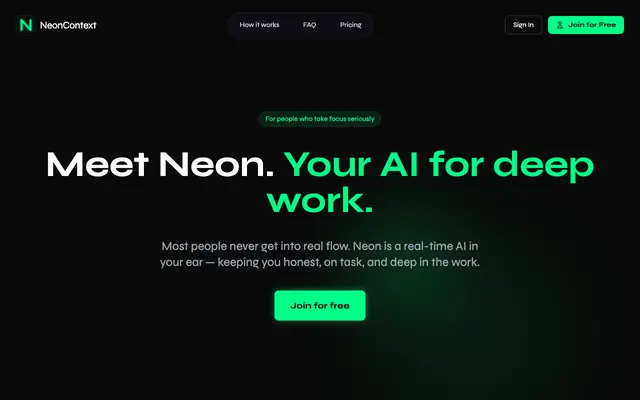 Screenshot of NeonContext — AI Coach for Deep Work