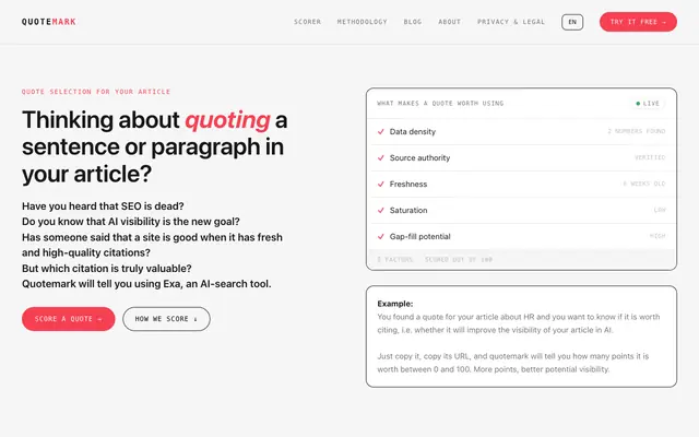 Screenshot of Quotemark — Know before you quote it