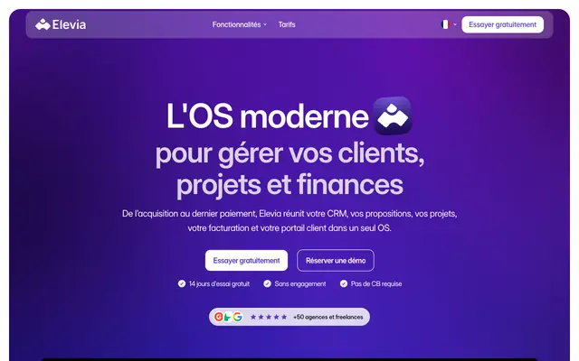 Screenshot of L'écosystème complet pour Agences et Freelances | by Elevia
