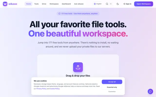 Screenshot of wikawe — Private PDF Tools Without Uploading | Free Browser Utilities