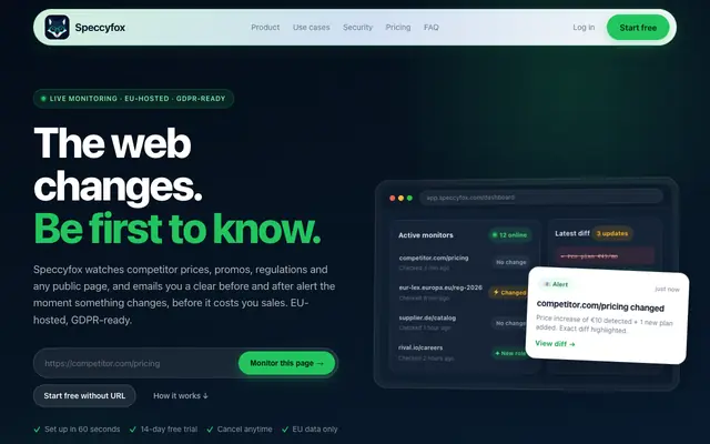 Screenshot of Speccyfox — Website Change Monitoring & Alerts | Track Any Page Automatically
