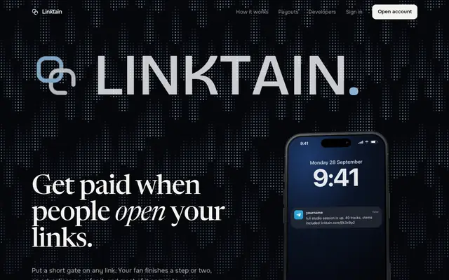 Screenshot of Linktain | Get paid when people open your links