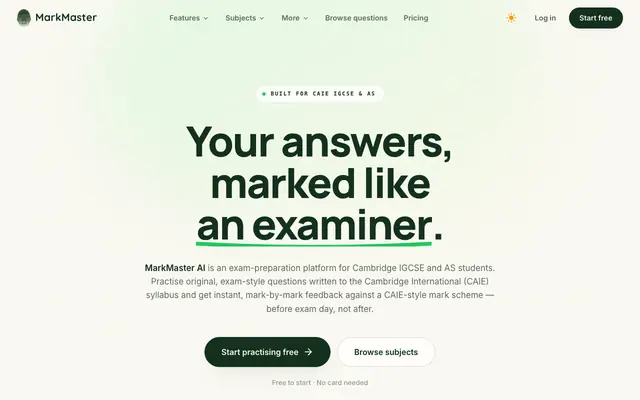Screenshot of MarkMaster AI — AI Exam Companion for Cambridge IGCSE & AS