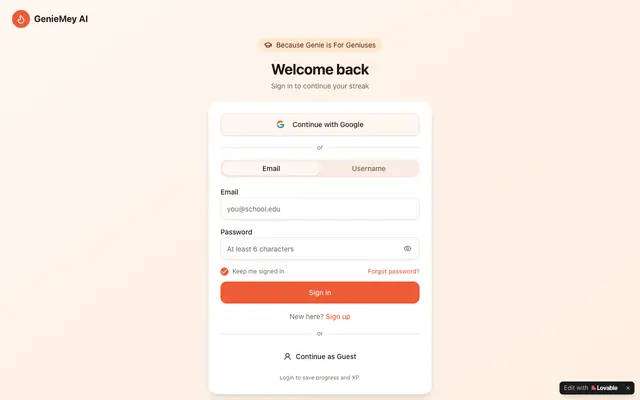 Screenshot of GenieMey — AI tutor for Math & Science (Grades 1-12)