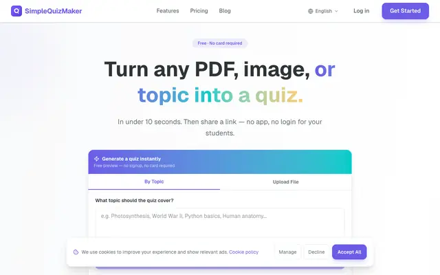 Screenshot of SimpleQuizMaker - AI Quiz Generator