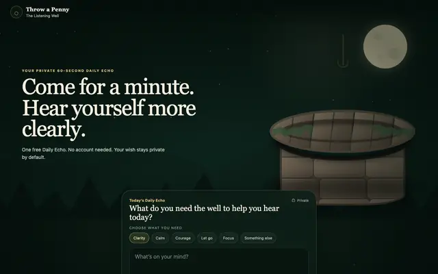 Screenshot of Throw a Penny | AI Wishing Well & Private Reflection