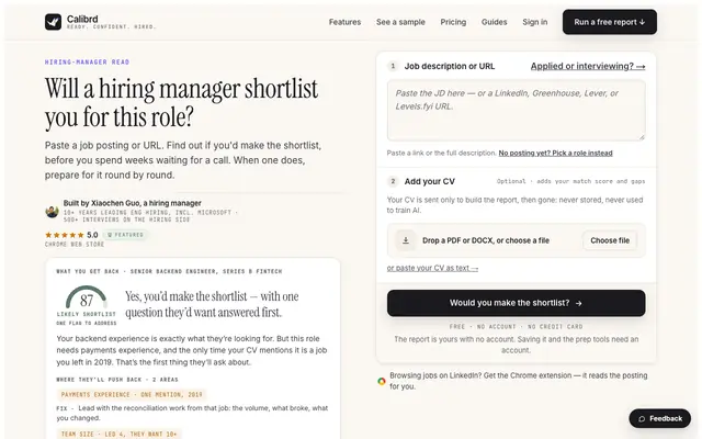 Screenshot of AI Interview Prep Coach: CV Check to Mock Interview — Calibrd
