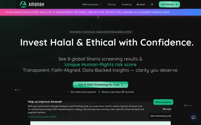 Screenshot of Amanah - Invest Halal & Ethical with Confidence | Shariah Compliant Stock & ETF