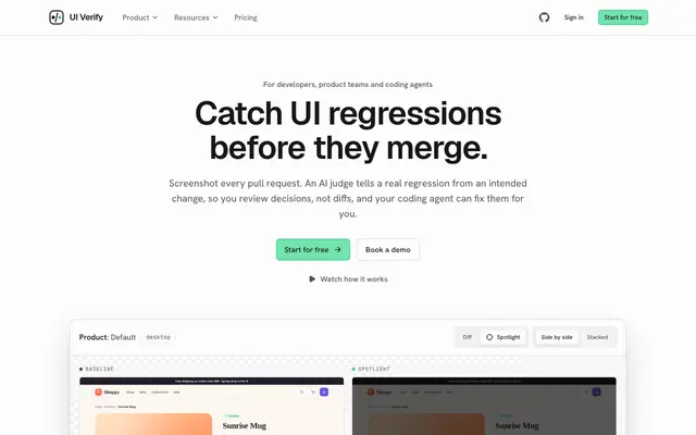 Screenshot of UI Verify · Visual testing for agents