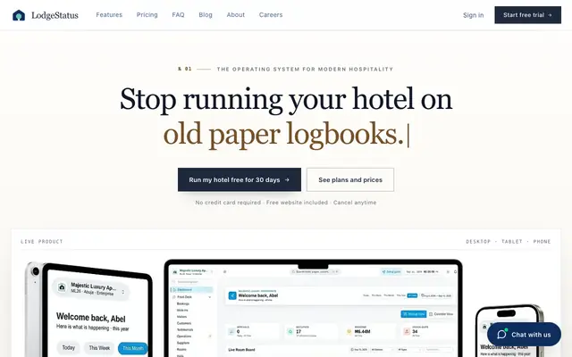 Screenshot of LodgeStatus — The operating system for modern hospitality.