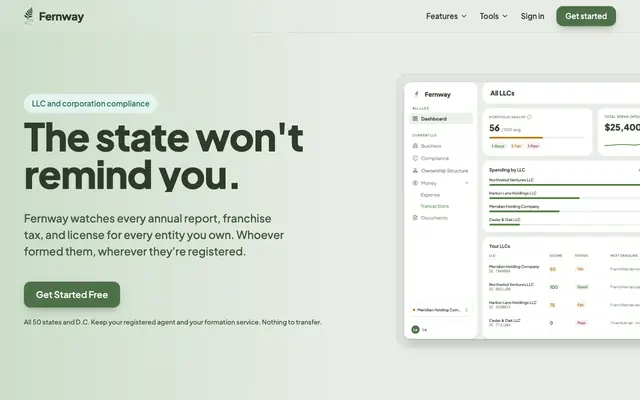 Screenshot of Fernway - Keep every LLC and corporation in good standing