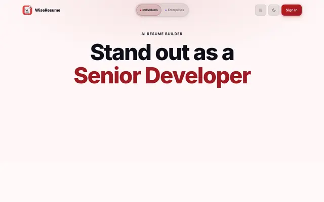 Screenshot of WiseResume AI — AI Resume Builder