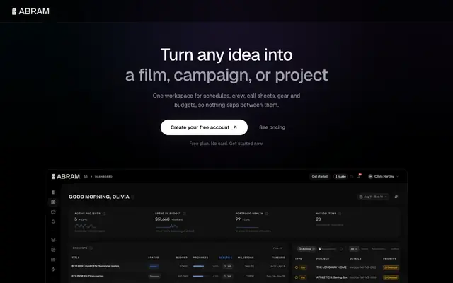 Screenshot of Get Started Free: Production Management in One Workspace | ABRAM Network