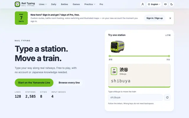 Screenshot of Rail Typing · A Metro & Rail Typing Game
