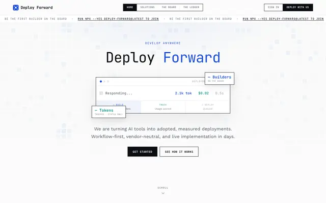 Screenshot of Deploy Forward — Tokens in, deployments out. Per engineer.