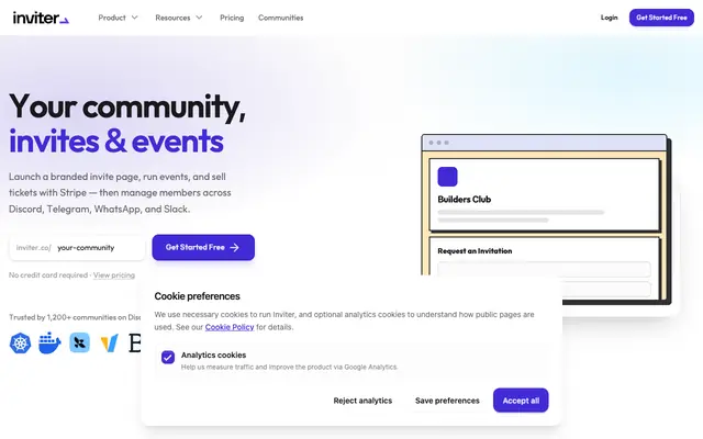 Screenshot of Inviter — Invite pages, events & ticket sales