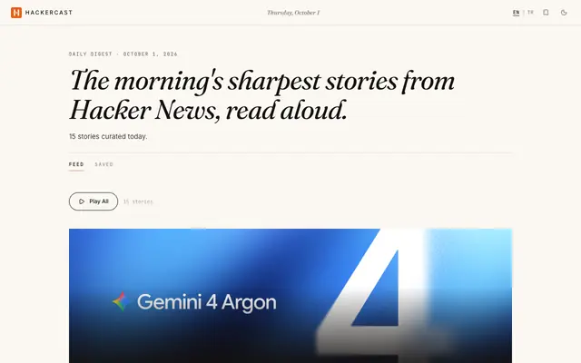 Screenshot of Hackercast — Daily Hacker News, read aloud