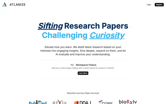 Screenshot of ATLANIZE - Sifting Research Papers Challenging Curiosity
